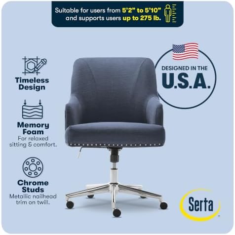 Serta Home Office Desk Chair with Low Padded Arms, Vanity Chair for Bedroom