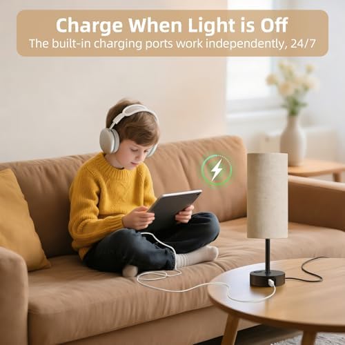 Table Lamp for Bedroom, High-Sensitivity Touch, AC Outlet, USB A+C