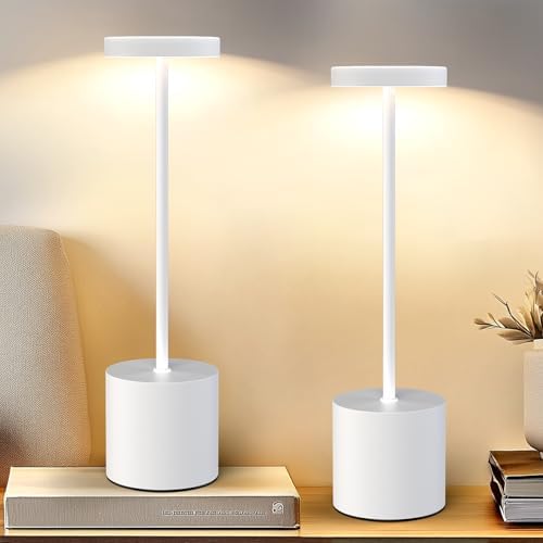 AUDLES White Cordless Table Lamp Set of 2, USB Rechargeable Touch Dimmable