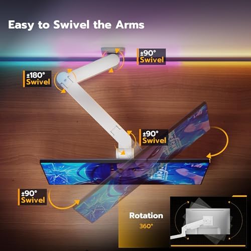 ARES WING Wall Mount Monitor Arm for 17-49 Inch Ultrawide Screens, White