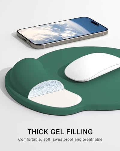 Auhoahsil Mouse Pad, Ergonomic Mouse Pad with Wrist Rest, Pain Relief Computer Gel Mouse Pad Wrist Support for Laptop, Mousepad with Non-Slip PU Base, Mouse Pads for Desk, Dark Green
