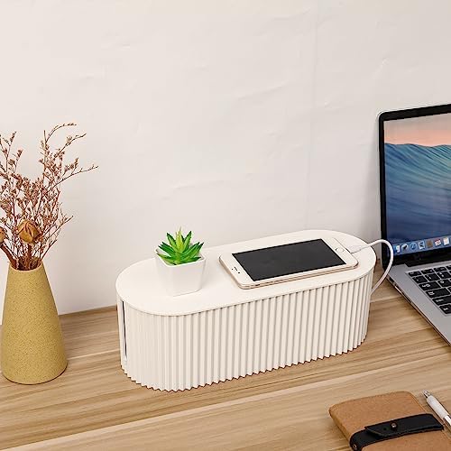 FABROK Cable Management Box, Cord Hider Box with Lid, Large, White