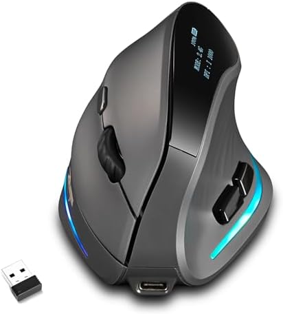 Gaming Mouse with Display, Wireless Vertical Ergonomic Mouse with Tri-Mode Connectivity, 7 Programmable RGB Buttons, 4000 DPI, Rechargeable for PC Laptop Mac