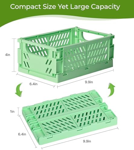 HUUSMOT 4-Pack Collapsible Plastic Storage Baskets, Green, 9.8"x6.5"x3.8"