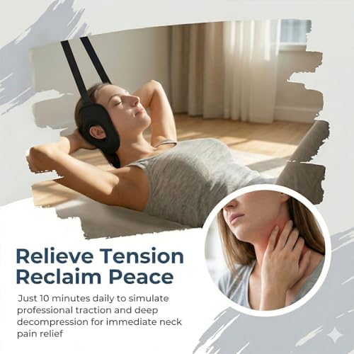 Adjustable Neck Traction Stretcher Strap for Cervical Relief, Portable Neck Decompression Device with Ear Holes & Release Buckle, Durable Cervical Traction Device for Home & Outdoor Use (Black)