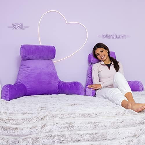 Husband Pillow XXL The Original for Adults - 30" Tall Backrest for Sitting Up in Bed - Firm Support Reading, Bed Rest Pillow for Adults, Neck Roll, Removable Cover - TV - Light Purple