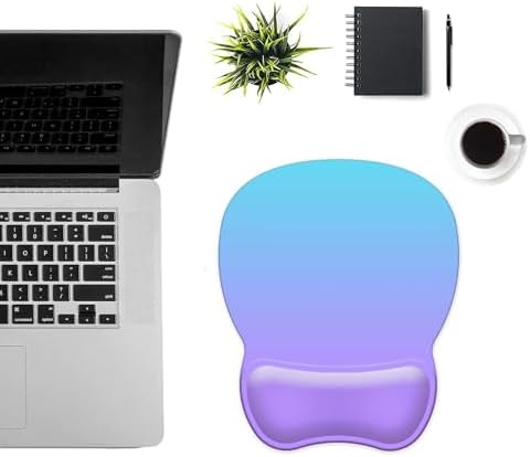 Mouse Pad with Support, Ergonomic Mouse Pad with Gel Wrist Rest Support Middle Concave Design, Comfortable Mousepad with Non-Slip PU Base for Home Office Working Studying (11 Purple Blue Gradient)