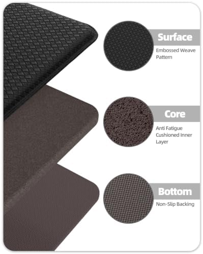 Color&Geometry Wide Kitchen Floor Mat 24x59+24x87 Anti Fatigue 2PCs, Black