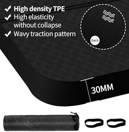 nuveti Large Exercise Mat - 15mm/20mm/30mm Thick Yoga Mat | Workout Mat for Fitness, Yoga, Pilates, Stretching & Floor Exercises for Women & Men with Free Carrying Bag