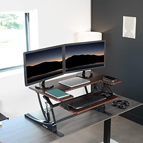 VIVO Dark Walnut 36 inch Standing Desk Converter, DESK-V000VD