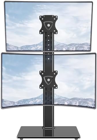 MOUNTUP Vertical Dual Monitor Stand, Stack Two Screens up to 32 inches,33 Lbs, Free-Standing Monitor Desk Mount, Monitor Riser with Swivel, Tilt, Height Adjustable, VESA Stand 100 x 100mm, 75 x 75mm