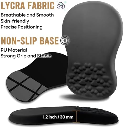 Black Ergonomic Mouse Pad - Wrist Rest Support,Non-Slip PU Bottom