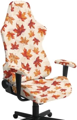Fall Maple Leaf Gaming Chair Covers Anti-Slip Gamer Chair Seat Cover Stretch Fit Office Computer Armchair Slipcover for Reclining Racing Gaming Chairs