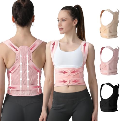 Posture Corrector for Women and Men Upgraded Back Brace, Adjustable Back Support for Upper and Lower Back Pain Relief, Shoulder Straightener for Hunchback, Thoracic, Scoliosis, Lumbar, Spine (Pink, S)