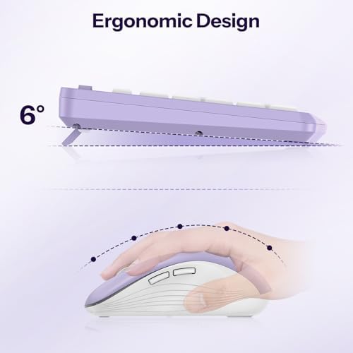 OMOTON Purple Wireless Keyboard and Mouse Combo, Built-in Phone Holder