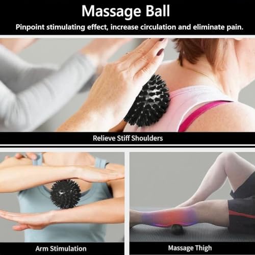 Aucuu 6 in 1 Foam Roller Set Includes Hollow Core Massage Roller, Yoga Stick, Massage Ball, Fitness Stretching Strap, Carrying Bag, Towel, Massage Roller (Black)