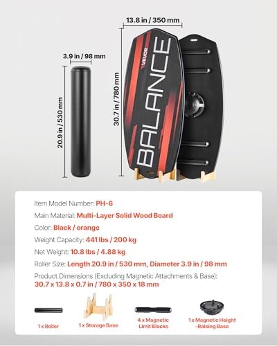 VEVOR Balance Board, 2-in-1 Wobble Board Trainer for Adults, Premium Wooden Balance Training Equipment, with Roller, Magnetic Stoppers, Storage Rack, for Core Workouts, Surf Trainer & Physical Therapy