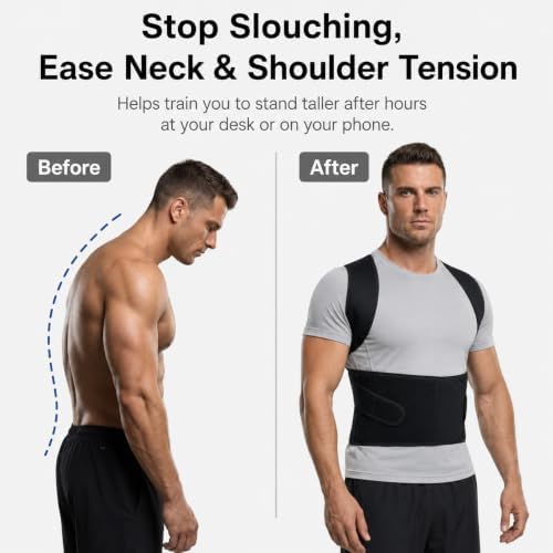 Full Back Posture Corrector for Men – Pull-Back System Posture Brace – Wide Soft Straps, Breathable Mesh, Adjustable Support for Slouching, Rounded Shoulders & Upper Spine Pain Relief