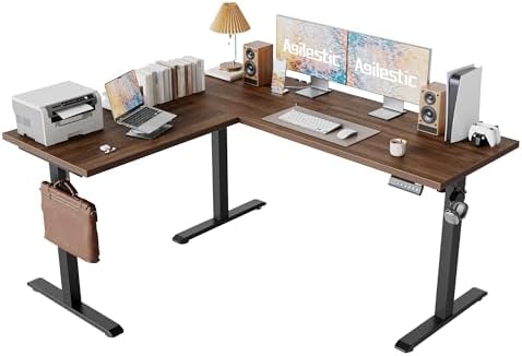 Agilestic L Shaped Standing Desk Adjustable Height, 59 Inch, Dark Walnut
