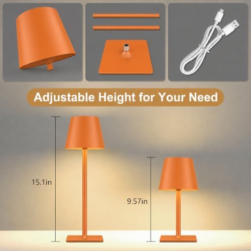 Yogaret Orange Cordless Table Lamp Set of 2-3 Way and Stepless Dimmable - for Restaurant Dining Bedroom Home Bar