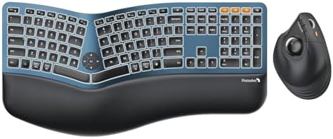 ProtoArc Backlit Wireless Full Size Ergonomic Keyboard Black Blue and Vertical Wireless Trackball Mouse