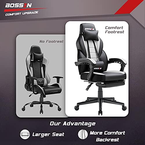 BOSSIN Big and Tall Gaming Chair with Footrest and Massage, 400lb Weight Capacity, Ergonomic Heavy Duty Chair with Large Size Seat and High Back