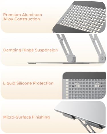 PHIXERO Height Adjustable Laptop Stand, Aluminum Laptop Riser Gray WS1
