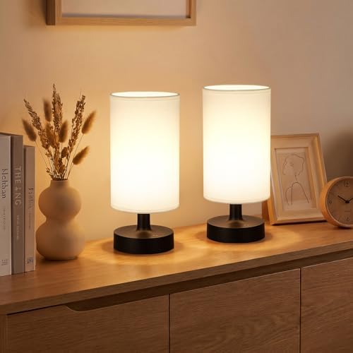 Kakanuo Cordless Table Lamp Rechargeable Small - 2 Pack White Black, 4000mAh Battery Operated Lamp with Touch Control Stepless Dimming, Wireless Lamp for Bedside, Nightstand, Bedroom, Living Room