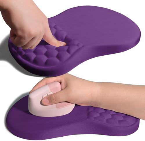 Ergonomic Joint Wrist Support Mouse Pad with Memory Foam Cushion Massage Bump, Carpal Tunnel Pain Relief Mousepad Slope Design for Wrist Rest, 11.8x7.9 in, Dark Violet