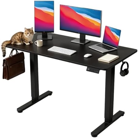 Height Adjustable Electric Desk,Stand up Desk with 3 Memory Presets & Child Lock, Quiet Motor, Industrial Steel Frame, Leveling Feet, for Ultimate Computer Workstation，48×24inch，Black