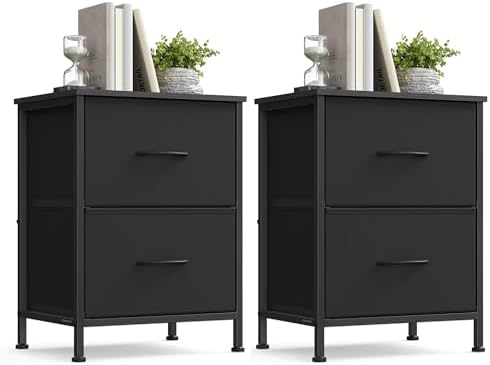 SONGMICS Nightstand with 2 Fabric Drawers, Bedside Table, Side End Table