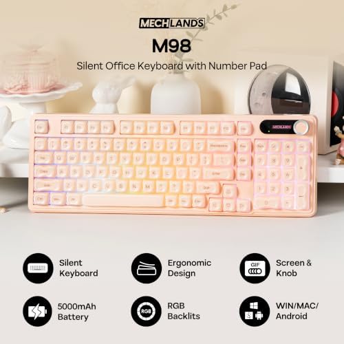 MechLands M98 Silent Office Keyboard with Number Pad, 3 Modes Wireless