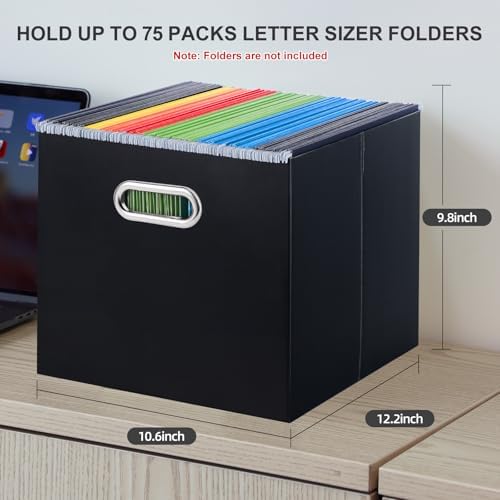Oterri Portable Collapsible Cardboard File Box with Handle for Letter-Size