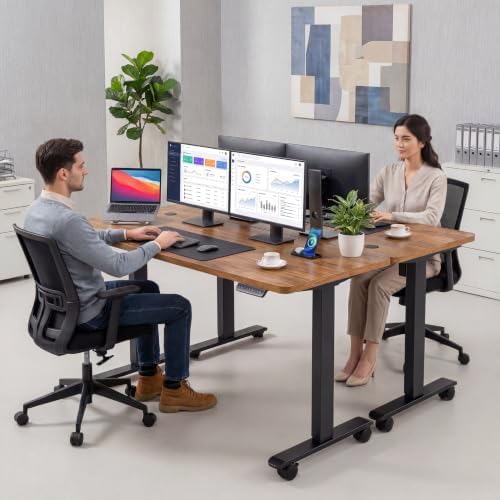 farexon 63x24 Inch Electric Standing Desk with Mouse Pad, Brown