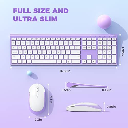 Vssoplor Wireless Keyboard and Mouse, Rechargeable Ultra Slim, Lavender
