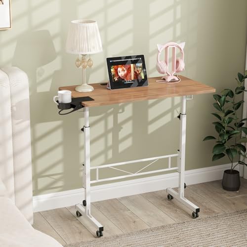 Hadulcet Small Standing Desk with Wheels, Rolling Desk Adjustable Height