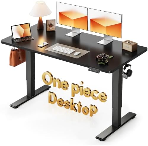 CubiCubi One-Piece Standing Desk, 55 x 28 Electric Height Adjustable Computer Desk, Sit Stand up Home Office Workstations with Whole-Piece Desktop, Black