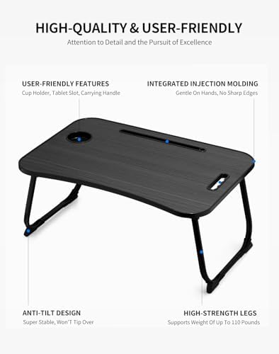 ZEAPTAC Foldable Lap Desk, Bed Desk, Bed Table & Laptop Stand w/Cup Holder