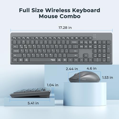 Wireless Keyboard and Mouse, 2.4GHz/Bluetooth Quiet Full Size Set, Gray