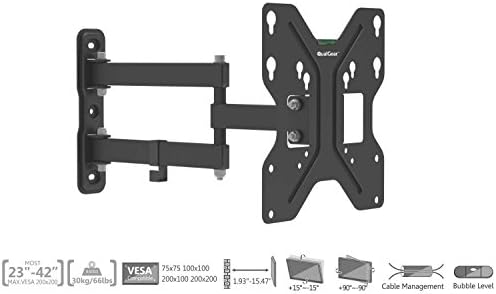 QualGear QG-TM-006-BLK 23-Inch to 42-Inch Universal Low Profile Tilting Wall Mount LED TVs, Black