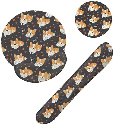Cute Funny Corgi Dog Keyboard Wrist Rest Pad and Mouse Pad Wrist Support Set,3-in-1 Ergonomic Mouse Pad with Non-Slip Rubber Base for Home Office Game Computers Desk,