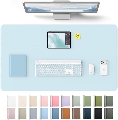 YSAGi Leather Desk Protector, Office Mat, Large Mouse Mat, Non-Slip PU Leather Blotter, Laptop Desk Mat, Waterproof Writing Pad for Office and Home(Baby Blue, 40" x 24")