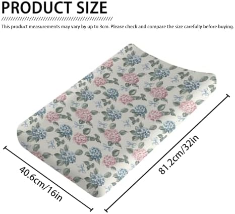 Spring Hydrangea Floral Leaves Bows Baby Changing Pad Cover, Unisex Flowers Nursery Diaper Changing Table Pad Mat Sheet for Boys Girls-16x32
