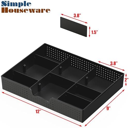 Simple Houseware Drawer Organizer Tray, 9 Adjustable Compartments, Black
