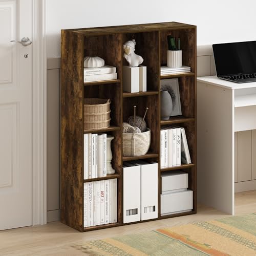 Furinno LUDER Book Shelf, 11-Cube Bookshelf, Reversible Bookcase, 9.4 x 29.1 x 41.7, Easy Assembly, for Living Room, Bedroom, Home Office, Amber Pine