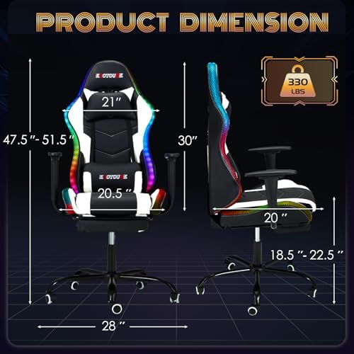 ECOTOUGE Racing Style RGB LED Lights Gaming Chair with Footrest