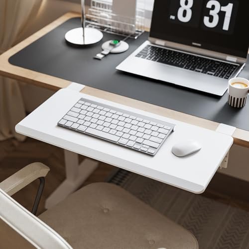 ETHU Foldable Desk Extender Tray with Clamp, 25.6x11.4", White