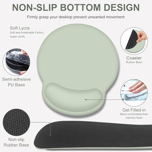 4 PCS Mouse Pad Desk Mat Protector, Keyboard Wrist Rest + Comfortable Mouse Pad with Wrist Rest +Coaster, Large Gaming Mousepad for Computer Laptop, 35.4"X 15.7" Deskpad for Office Home I Bean Green