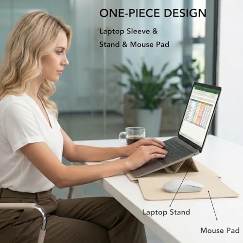 13 Inch Laptop Sleeve for Mac NEO, Precision-Fit Leather Case with Stand and Mouse Pad, Slim Protective Computer Sleeve with Accessory Pouch, Soft Lining (Beige, 13 Inch)