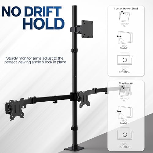 VIVO Quad Monitor Extra Tall Desk Mount for up to 49 inch Ultrawides on Top Bracket and 27 inch Screens on Lower Brackets, Holds up to 44 lbs, Black, STAND-V104T